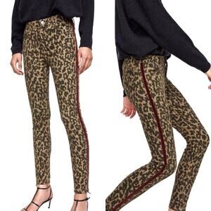 NWOT Zara Leopard Print Velvet Side Strip Jeans.